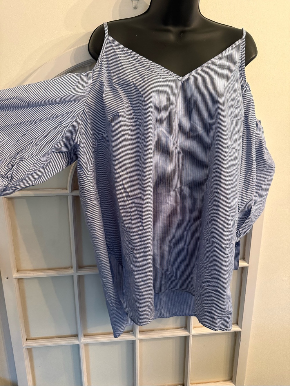 NWT Fashion to Figure Blue Pinstripe cold shoulder nautical cottagecore blouse